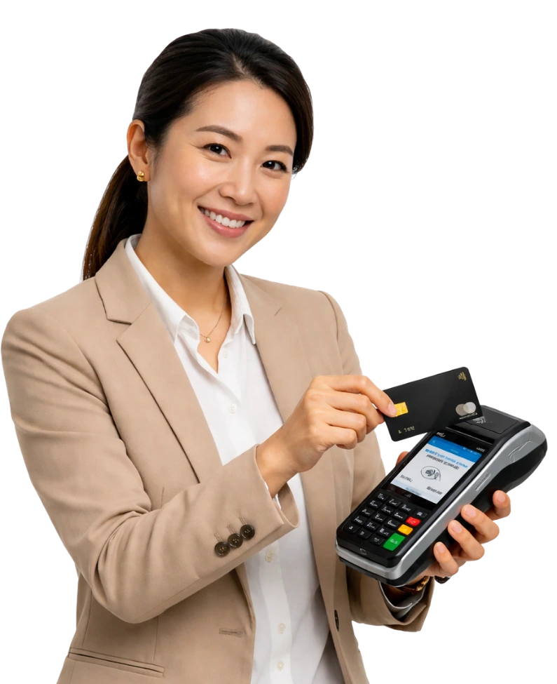 Woman processing payment