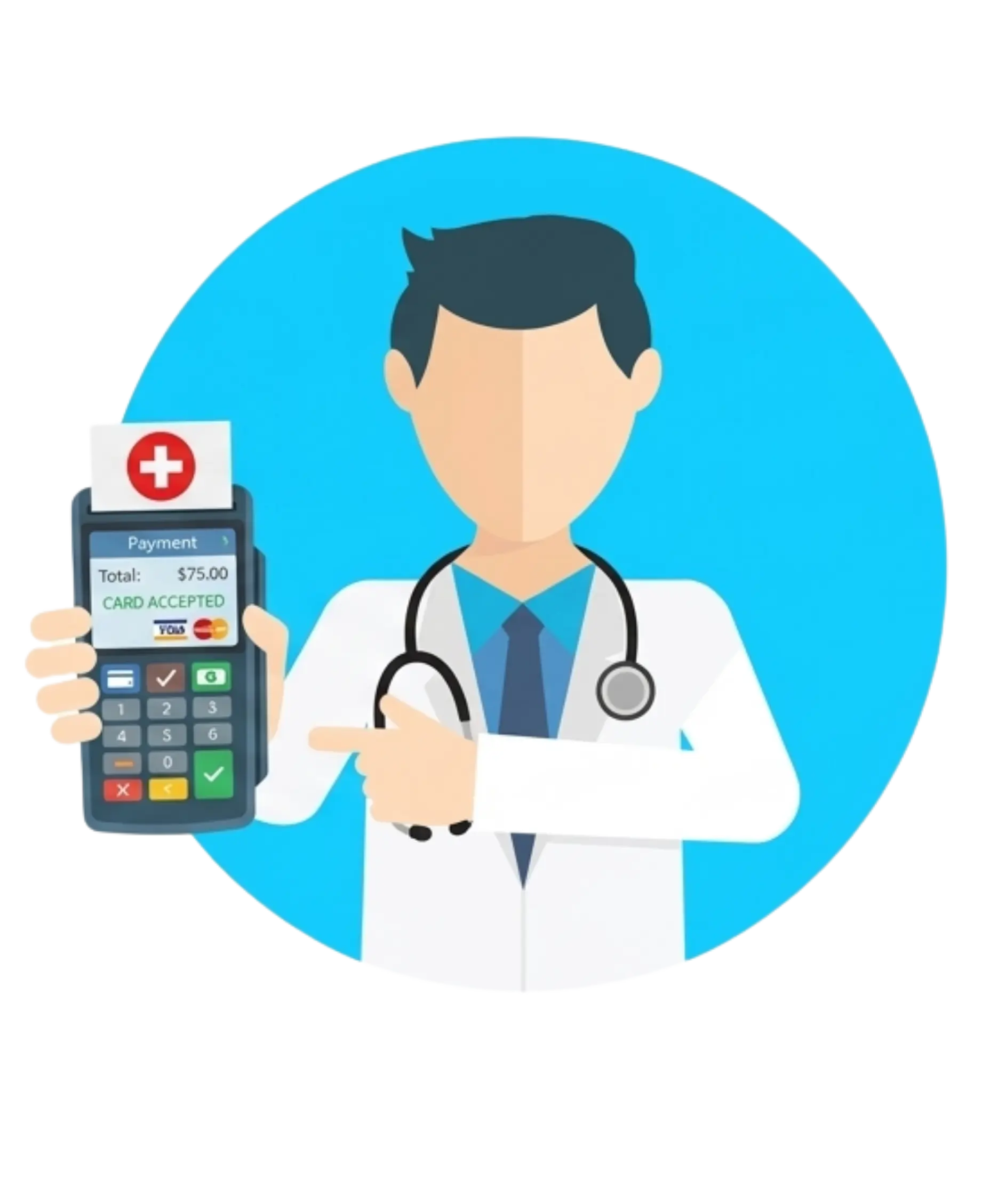 The doctor is now holding a compact POS system