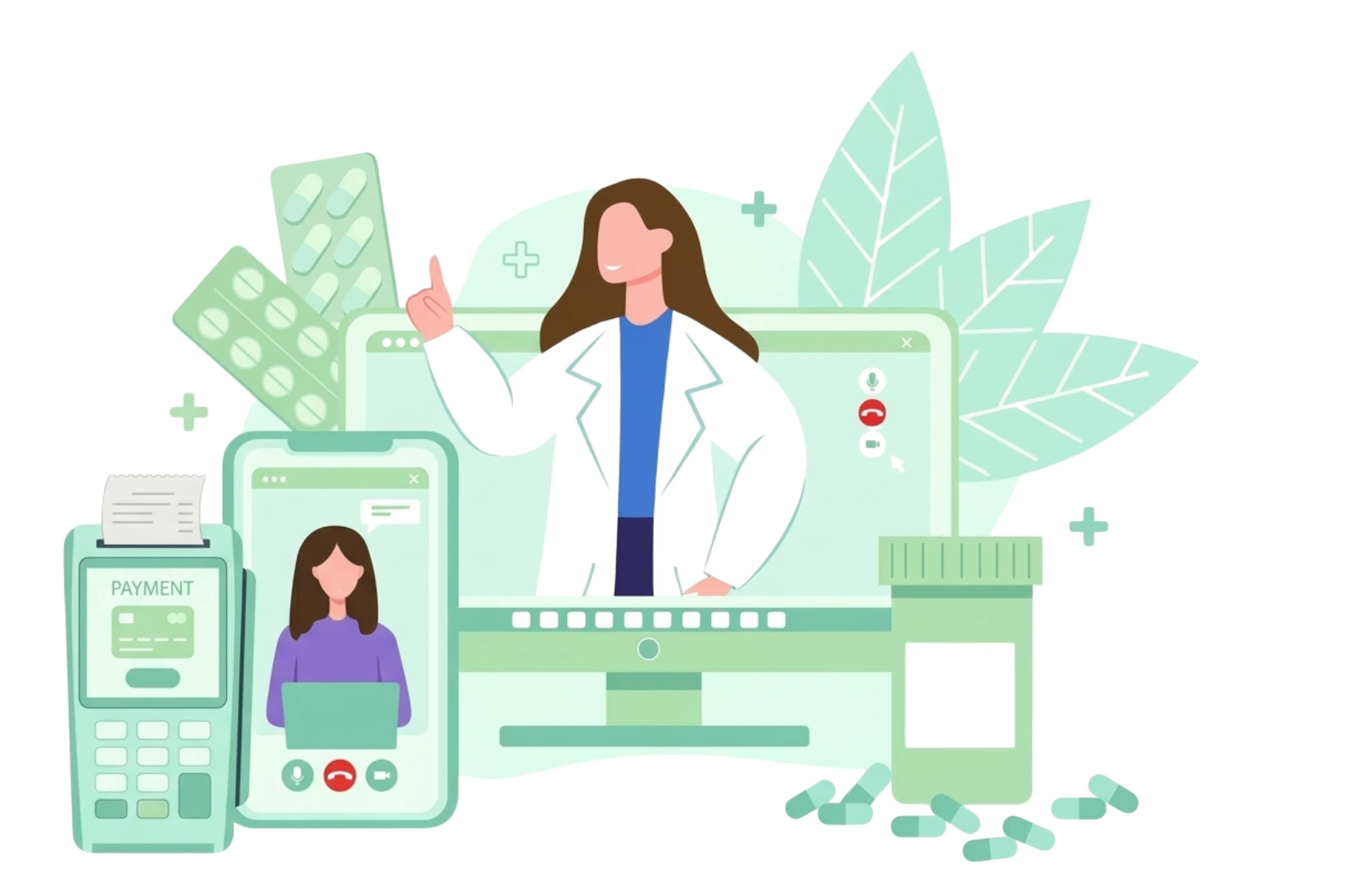 A doctor interacting with an patient on a telehealth call via her laptop