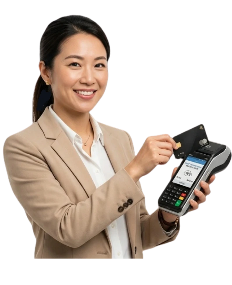 Woman processing payment