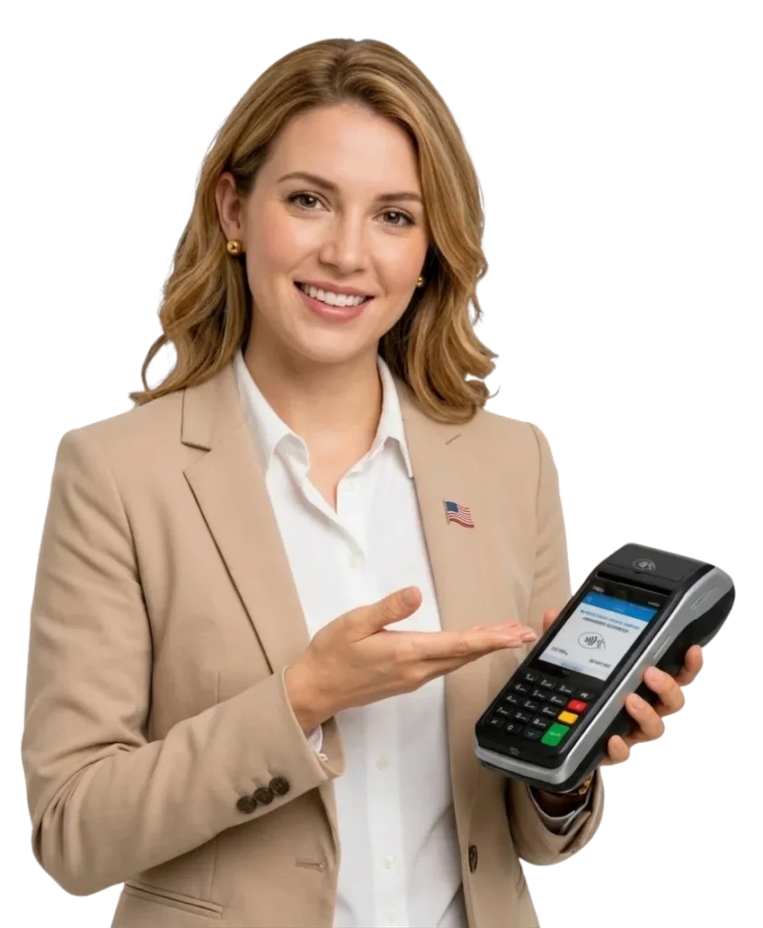 Woman processing payment