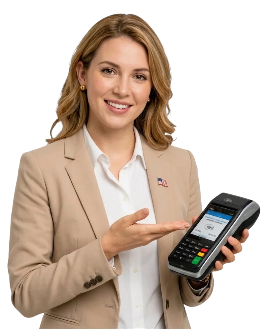 Woman processing payment